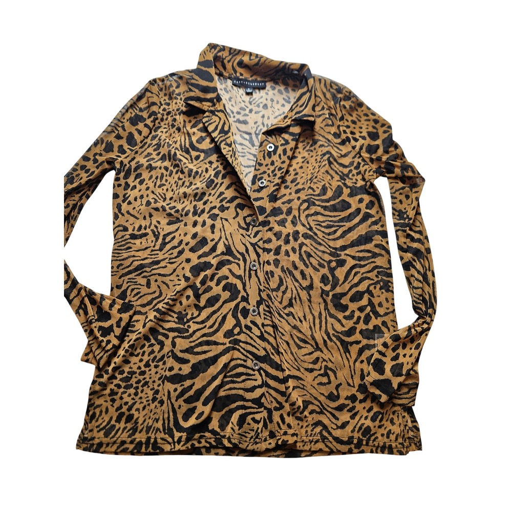 Jane + Delancey Leopard Tiger Print Sheer Mesh Button Down Shirt Small